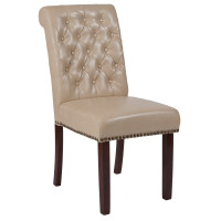 Flash Furniture BT-P-BG-LEA-GG HERCULES Series Beige Leather Parsons Chair with Rolled Back, Accent Nail Trim and Walnut Finish 